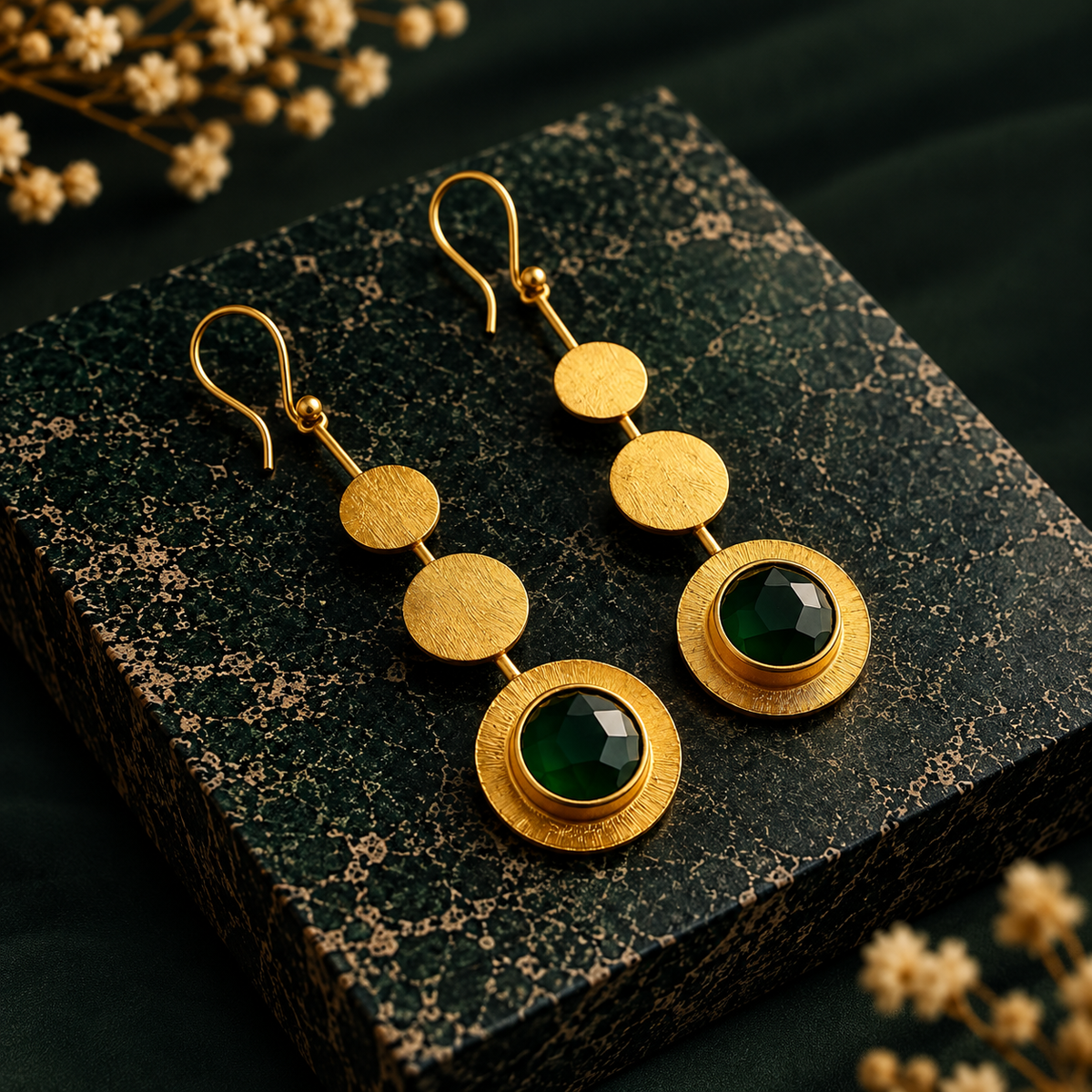 Halo Drop Earrings – Long 18k Gold-Plated Gemstone Drop Earrings