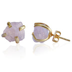 Raw Natural Stone Stud Earrings - Amethyst by Soenaar, handcrafted 18k gold-plated jewelry (photo 2)