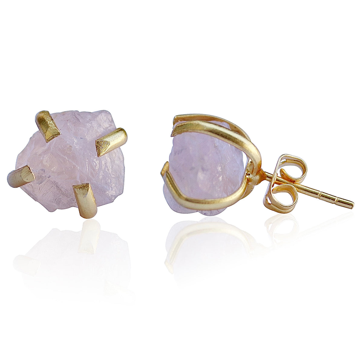 Raw Natural Stone Stud Earrings - Amethyst by Soenaar, handcrafted 18k gold-plated jewelry (photo 2)