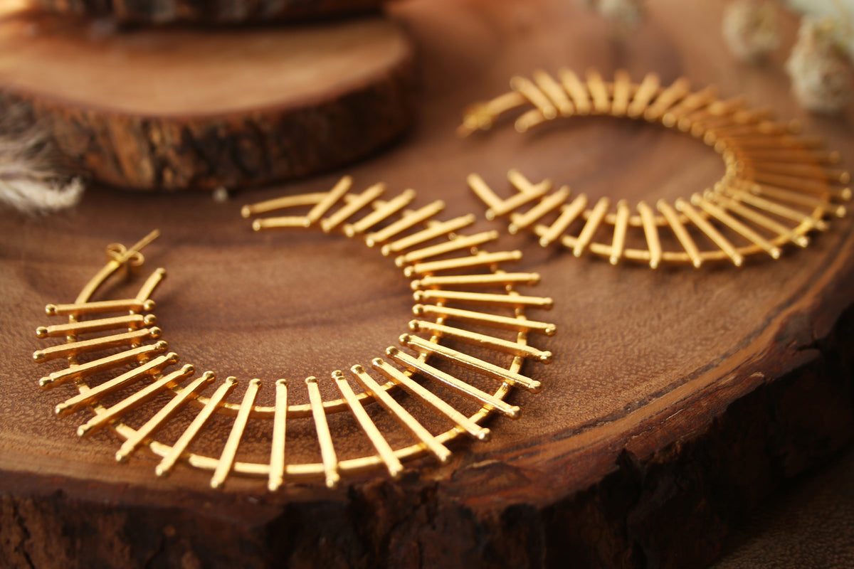 Charkha Earrings by Soenaar, handcrafted 18k gold-plated jewelry (photo 5)