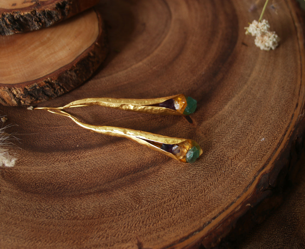 Nepenthes Earrings by Soenaar, handcrafted 18k gold-plated jewelry (photo 4)