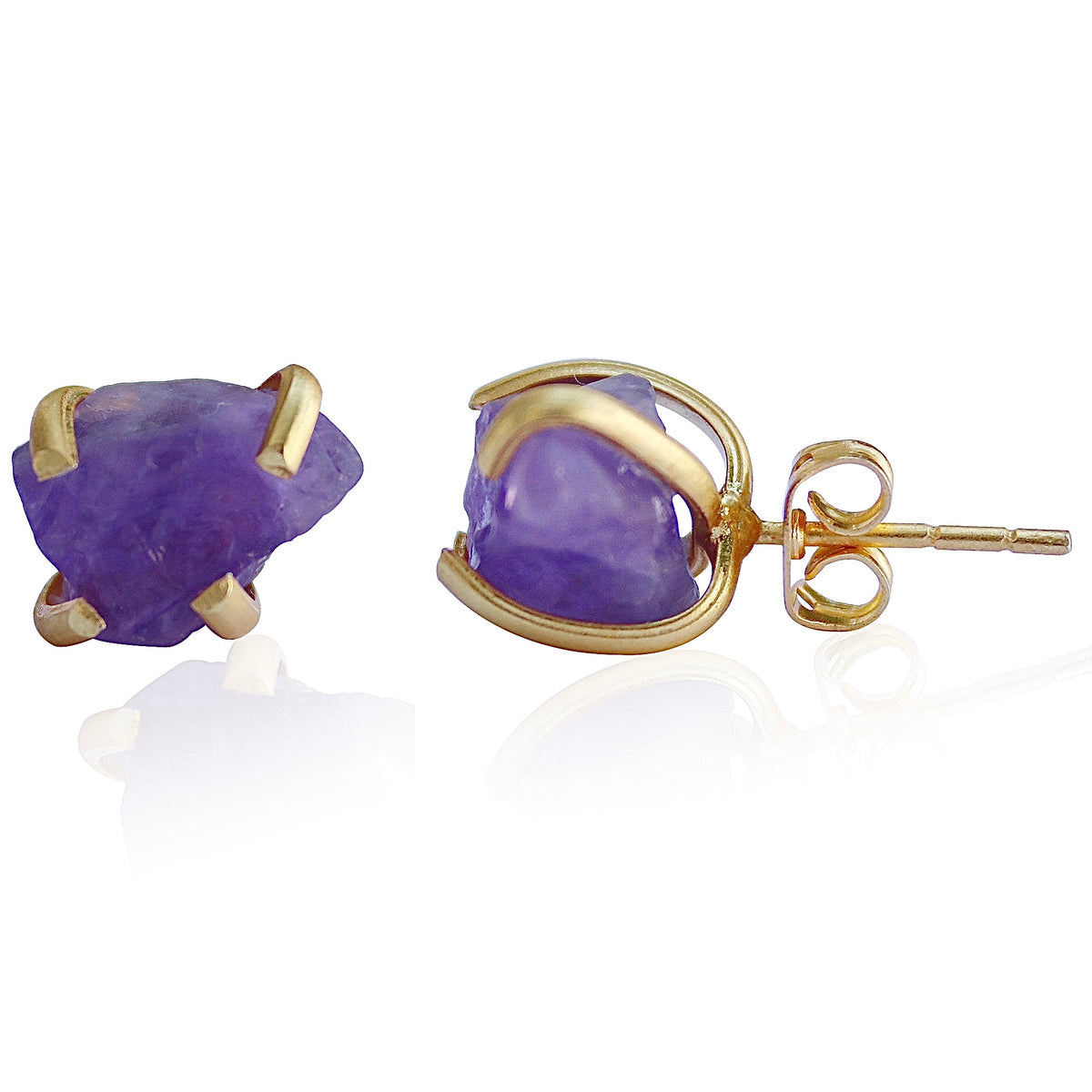 Raw Natural Stone Stud Earrings - Amethyst by Soenaar, handcrafted 18k gold-plated jewelry (photo 12)