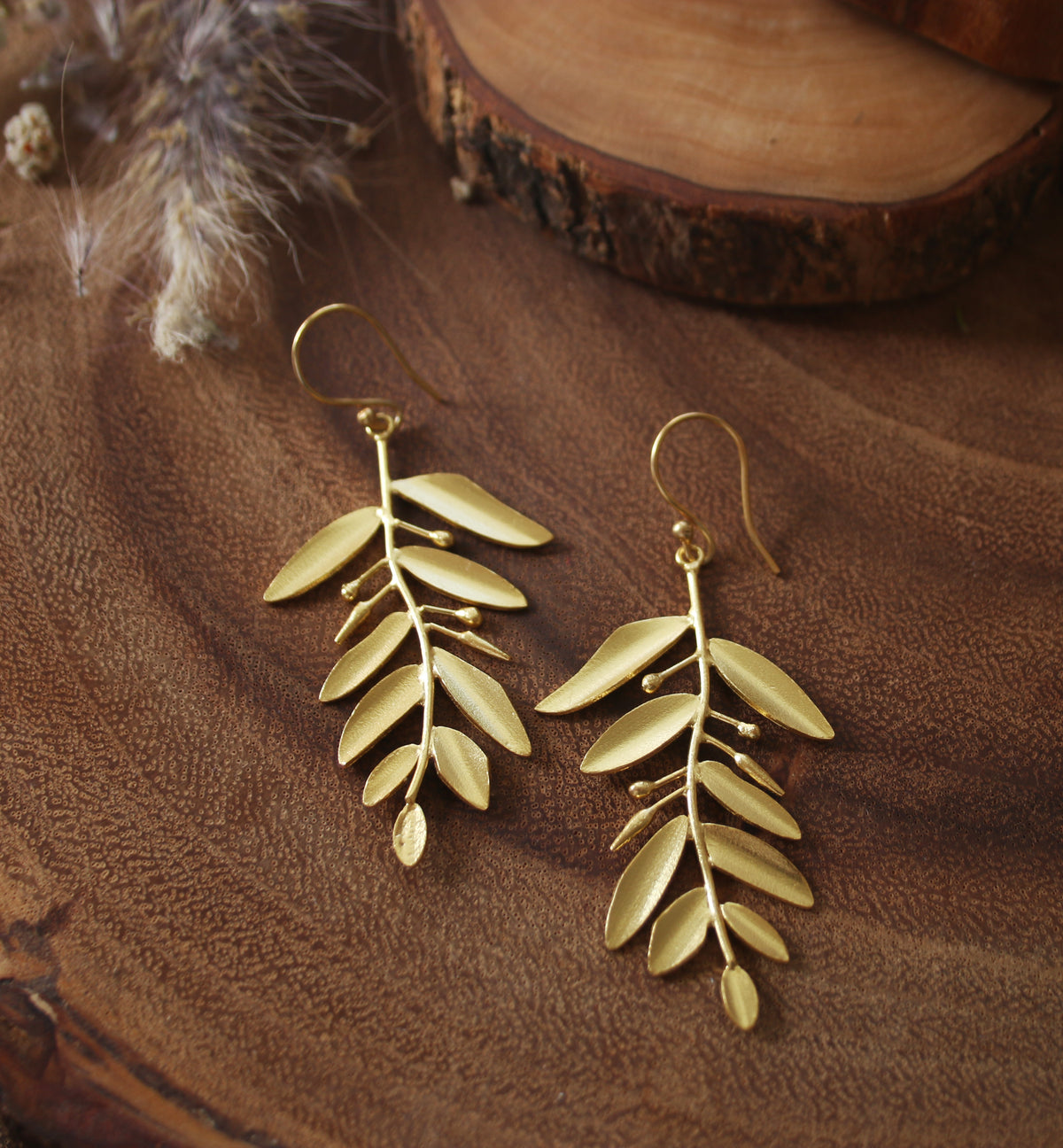 Sapling Earrings by Soenaar, handcrafted 18k gold-plated jewelry (photo 2)