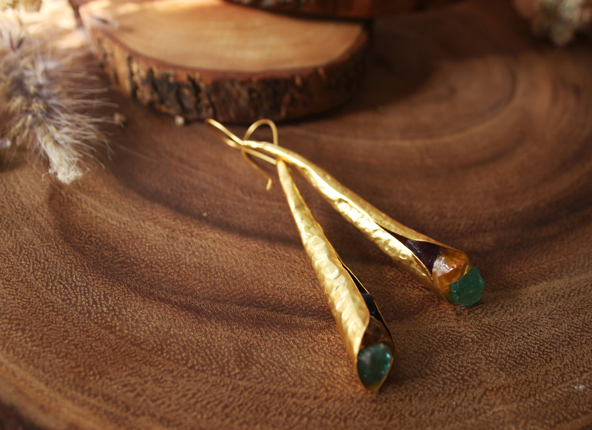 Nepenthes Earrings by Soenaar, handcrafted 18k gold-plated jewelry (photo 2)
