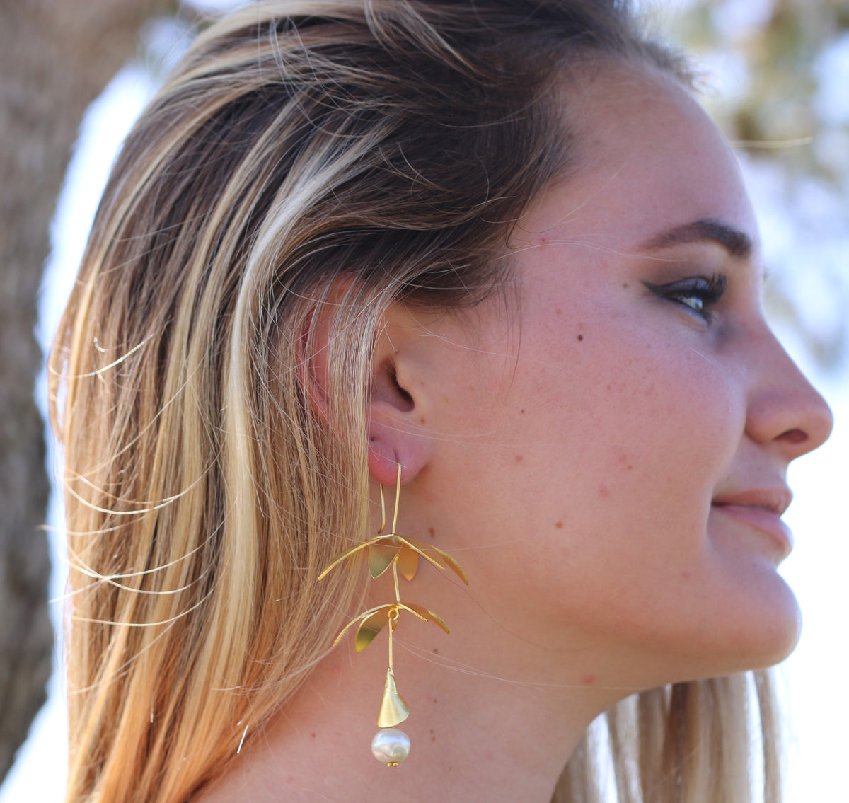 Bougainvillea Earrings by Soenaar, handcrafted 18k gold-plated jewelry (photo 3)