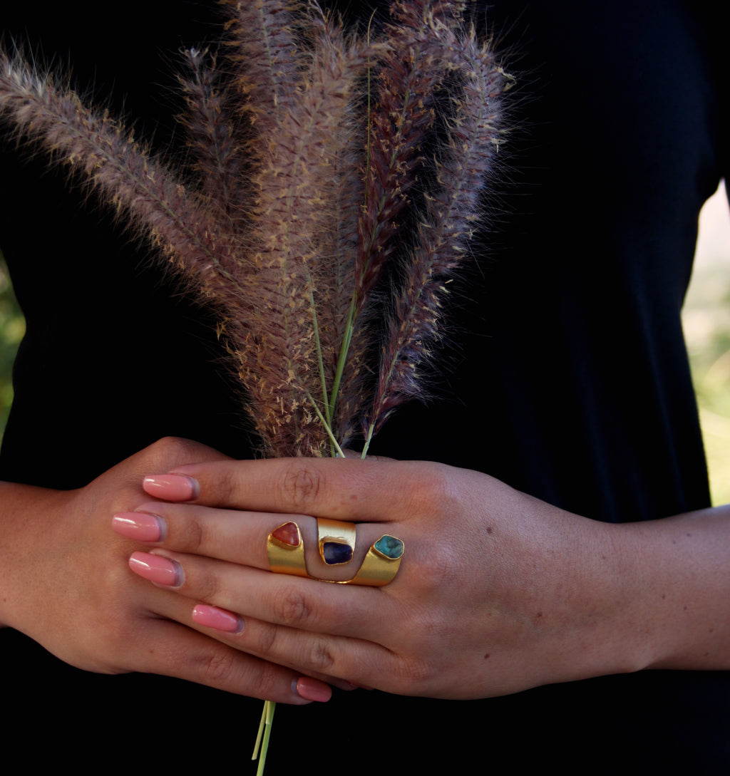 Threefold Cuff Ring by Soenaar, handcrafted 18k gold-plated jewelry