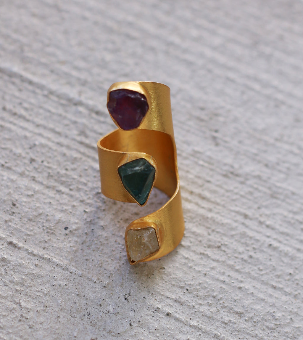 Threefold Cuff Ring by Soenaar, handcrafted 18k gold-plated jewelry (photo 2)
