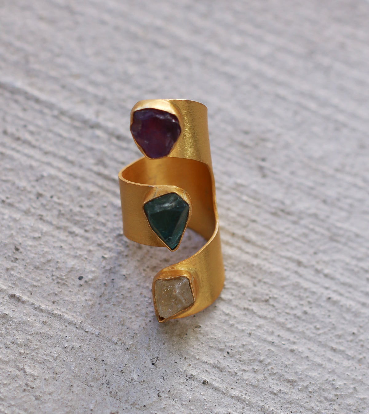 Threefold Cuff Ring by Soenaar, handcrafted 18k gold-plated jewelry (photo 2)