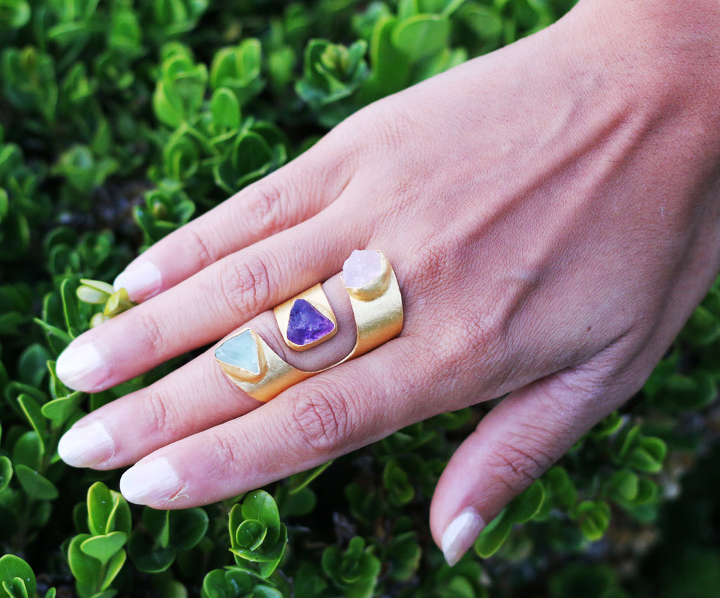 Threefold Cuff Ring by Soenaar, handcrafted 18k gold-plated jewelry (photo 4)