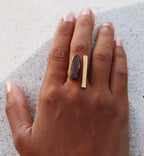 Bar Ring 18k Gold Plated Adjustable Ring Garnet / Black Onyx by Soenaar, handcrafted 18k gold-plated jewelry (photo 3)