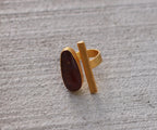 Bar Ring 18k Gold Plated Adjustable Ring Garnet / Black Onyx by Soenaar, handcrafted 18k gold-plated jewelry (photo 5)