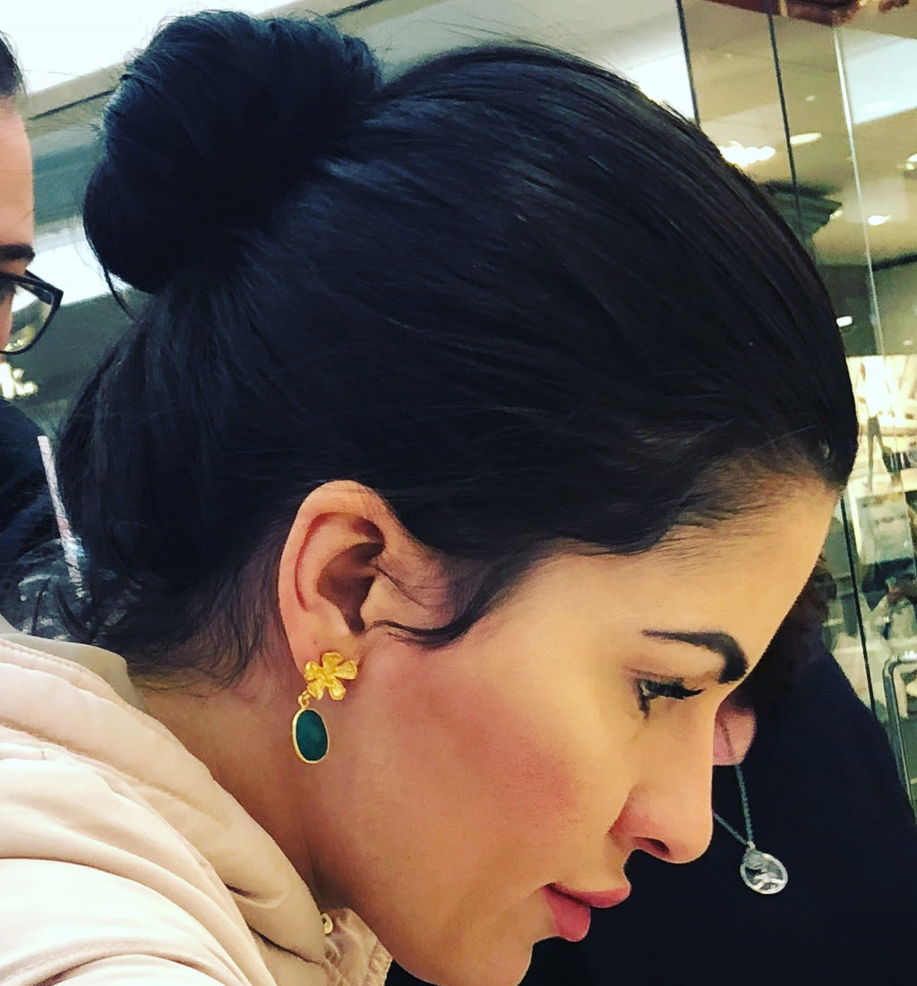 Floral Badge Earrings by Soenaar, handcrafted 18k gold-plated jewelry (photo 6)