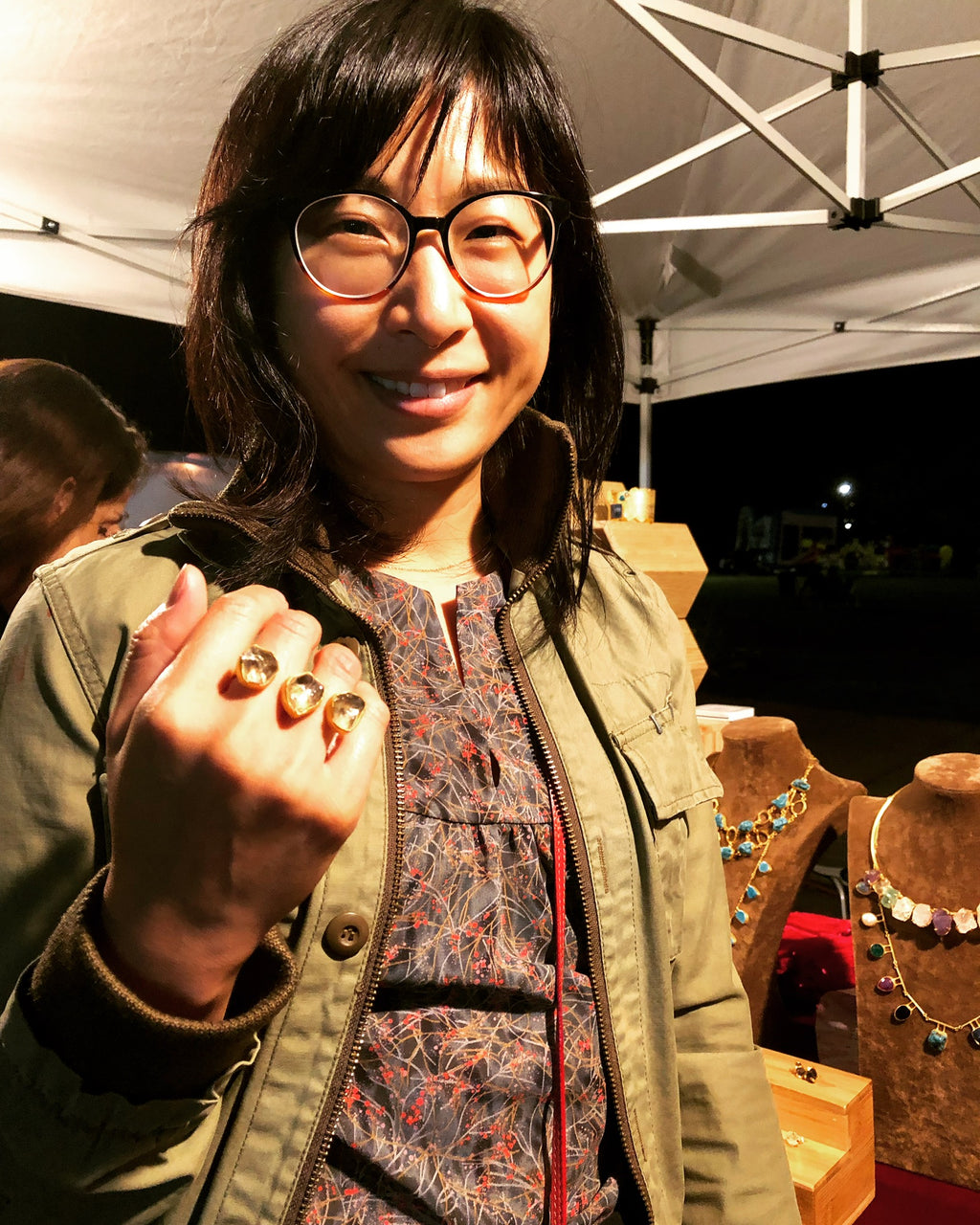 Twofold Adjustable Ring Amethyst / Citrine / Smoky Quartz by Soenaar, handcrafted 18k gold-plated jewelry (photo 4)