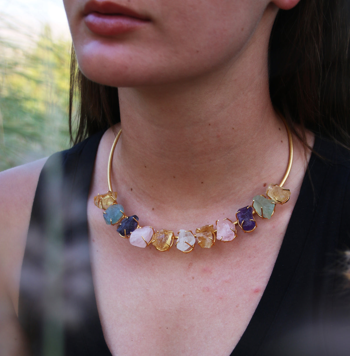 Multi Stone Amethyst Citrine Rose Quartz by Soenaar, handcrafted 18k gold-plated jewelry