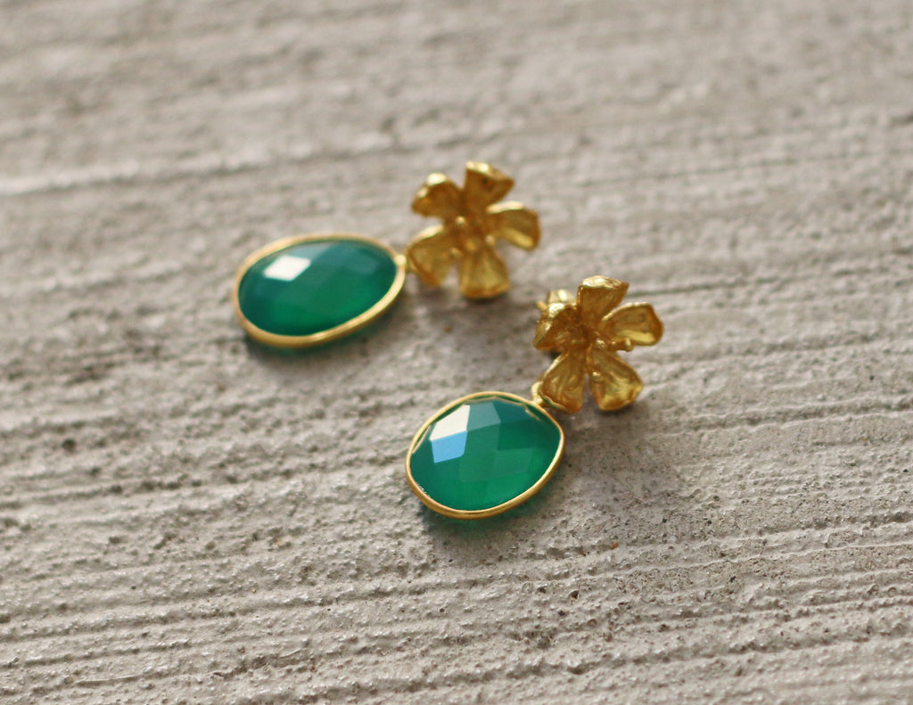 Floral Badge Earrings by Soenaar, handcrafted 18k gold-plated jewelry (photo 5)