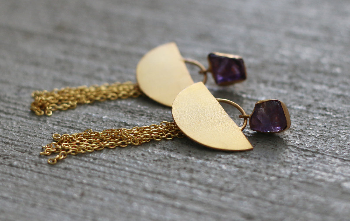 Crescent Dangle Earrings by Soenaar, handcrafted 18k gold-plated jewelry (photo 3)