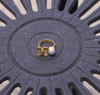 Pearl Flower Zircon Adjustable 18k Gold Plated Ring by Soenaar, handcrafted 18k gold-plated jewelry (photo 3)