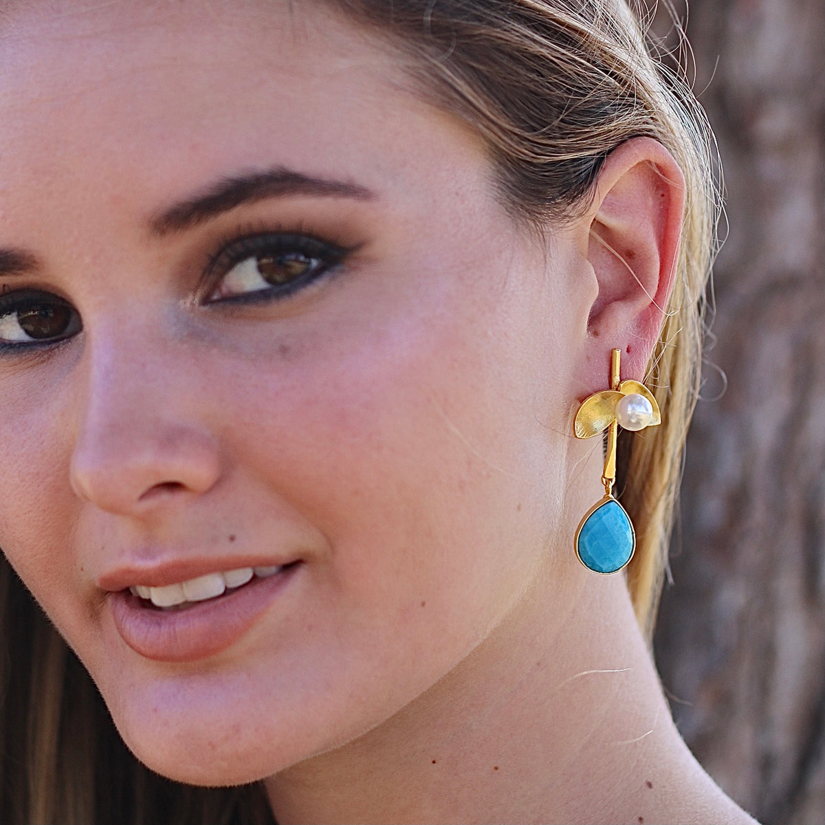 Pearl leaf drop earrings by Soenaar, handcrafted 18k gold-plated jewelry