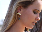 Pearl leaf drop earrings by Soenaar, handcrafted 18k gold-plated jewelry (photo 4)