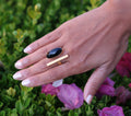 Bar Ring 18k Gold Plated Adjustable Ring Garnet / Black Onyx by Soenaar, handcrafted 18k gold-plated jewelry (photo 7)