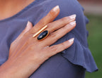 Bar Ring 18k Gold Plated Adjustable Ring Garnet / Black Onyx by Soenaar, handcrafted 18k gold-plated jewelry