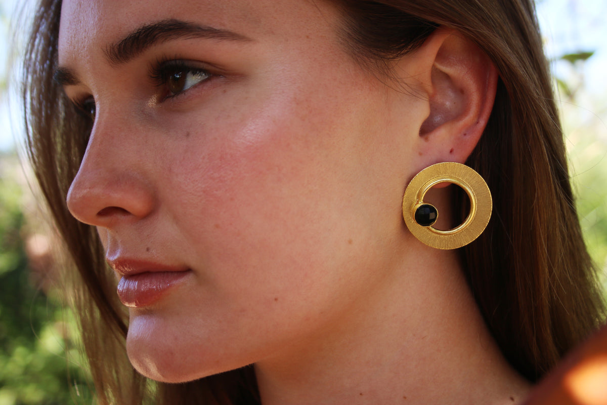 Birdseye earrings by Soenaar, handcrafted 18k gold-plated jewelry (photo 5)