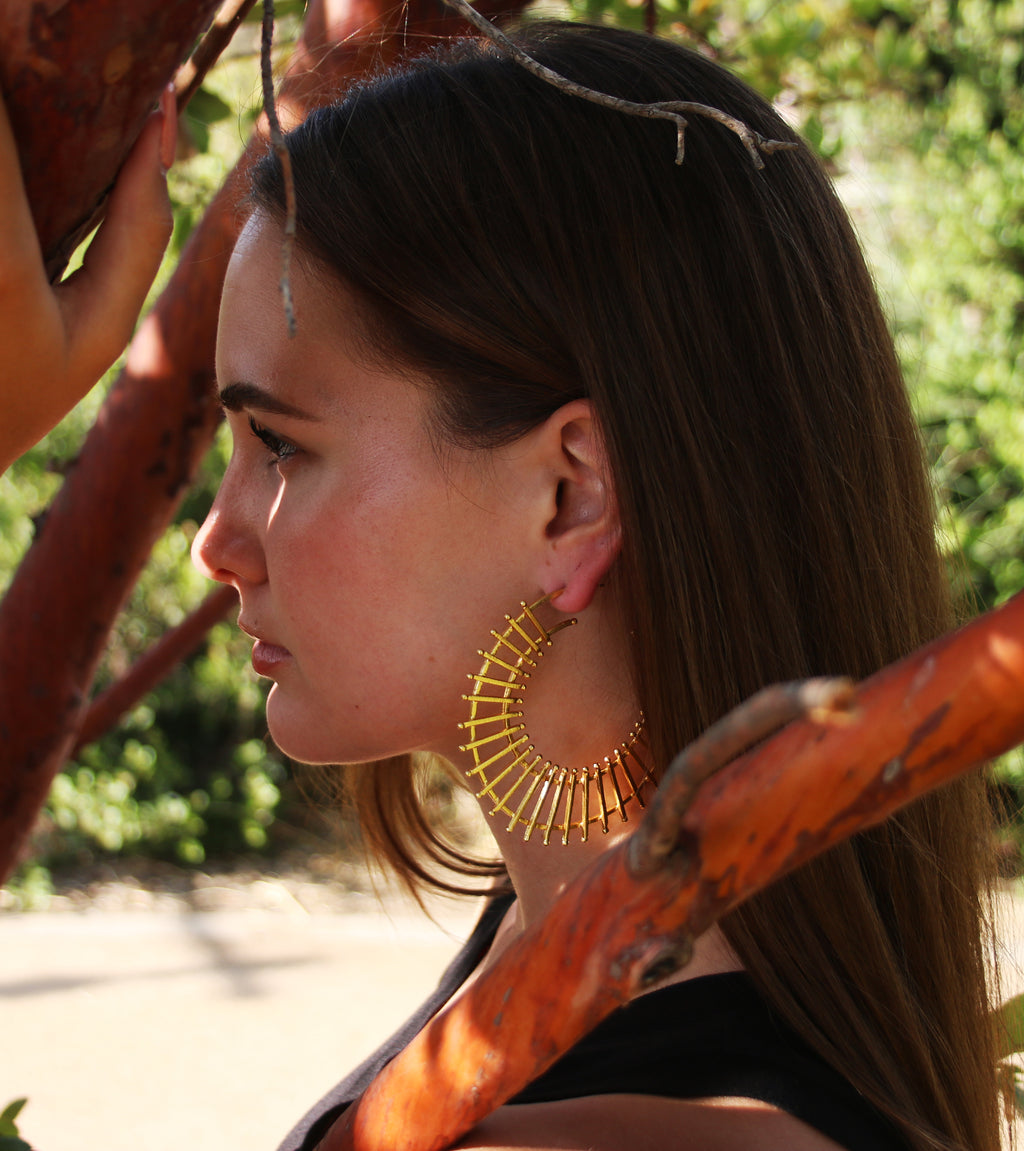 Charkha Earrings by Soenaar, handcrafted 18k gold-plated jewelry (photo 3)