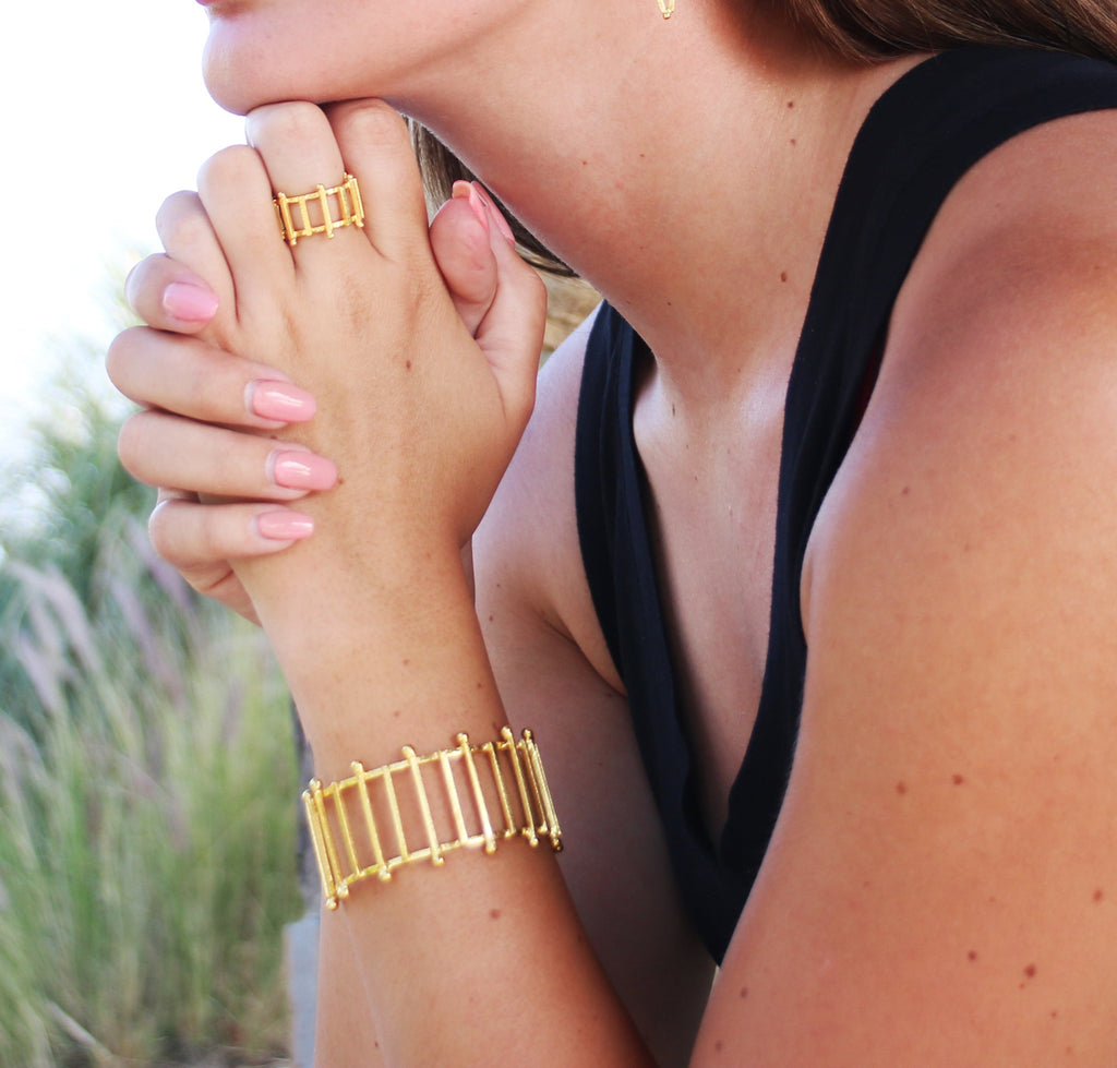 Charkha ring by Soenaar, handcrafted 18k gold-plated jewelry