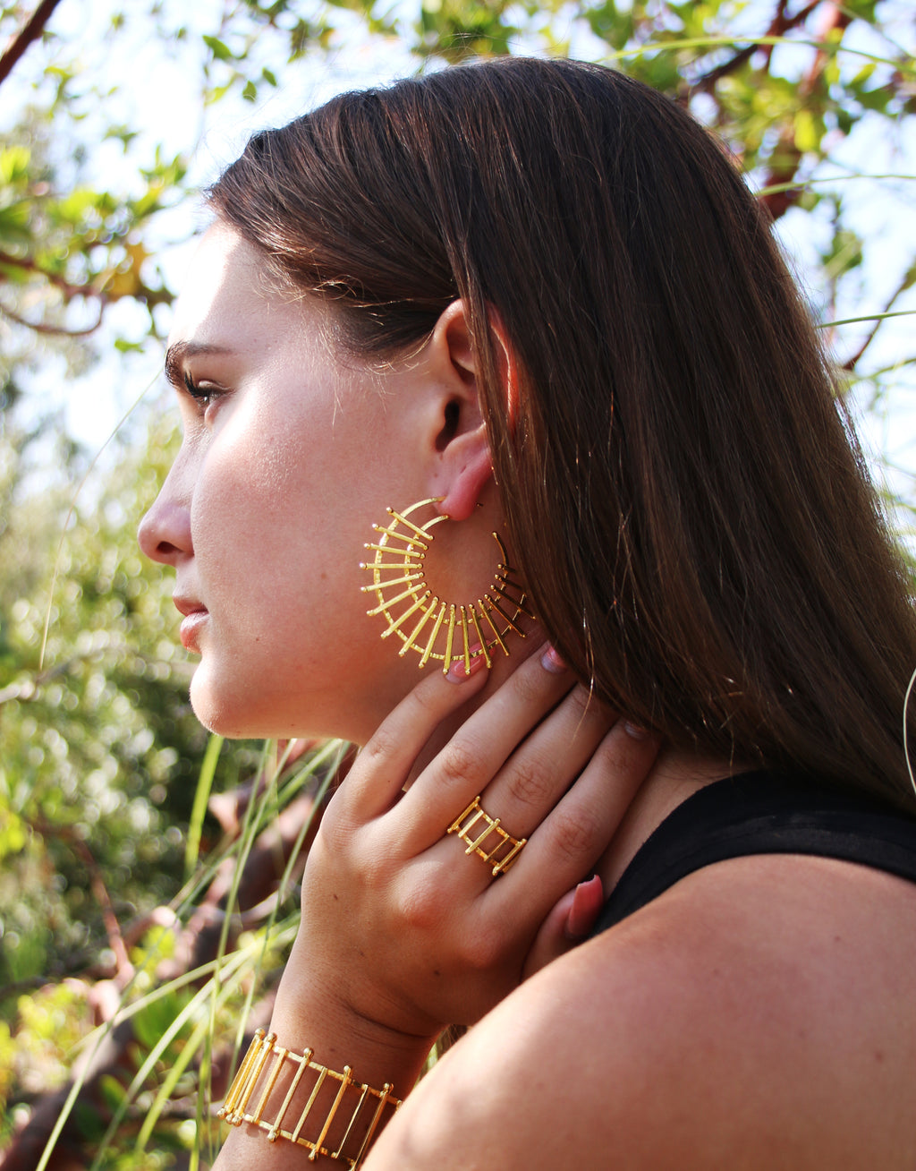 Charkha Earrings by Soenaar, handcrafted 18k gold-plated jewelry (photo 4)