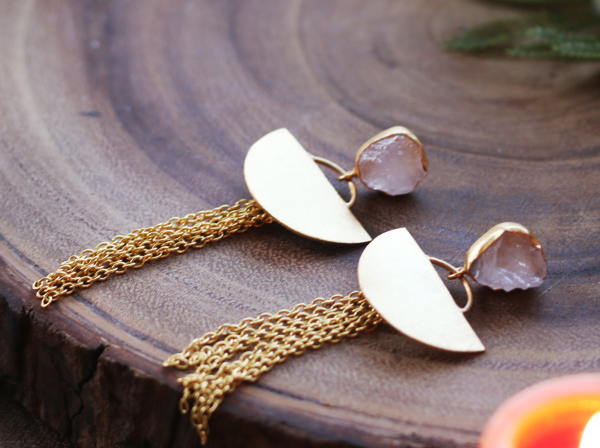 Crescent Dangle Earrings by Soenaar, handcrafted 18k gold-plated jewelry (photo 2)