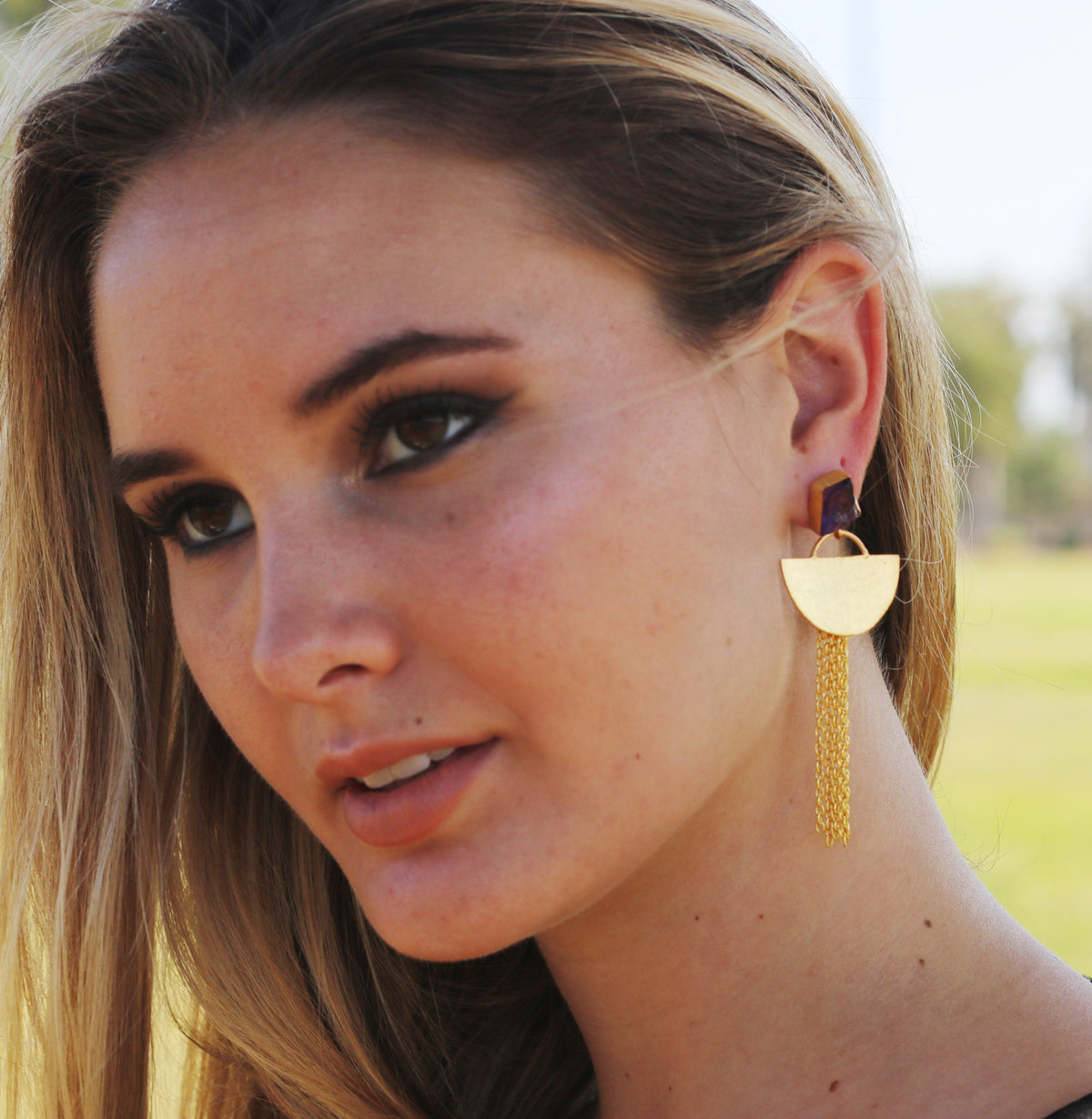 Crescent Dangle Earrings by Soenaar, handcrafted 18k gold-plated jewelry
