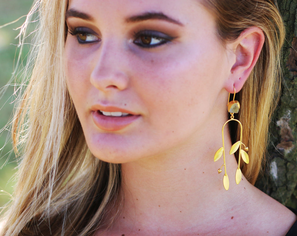Orchard Stone Earrings by Soenaar, handcrafted 18k gold-plated jewelry