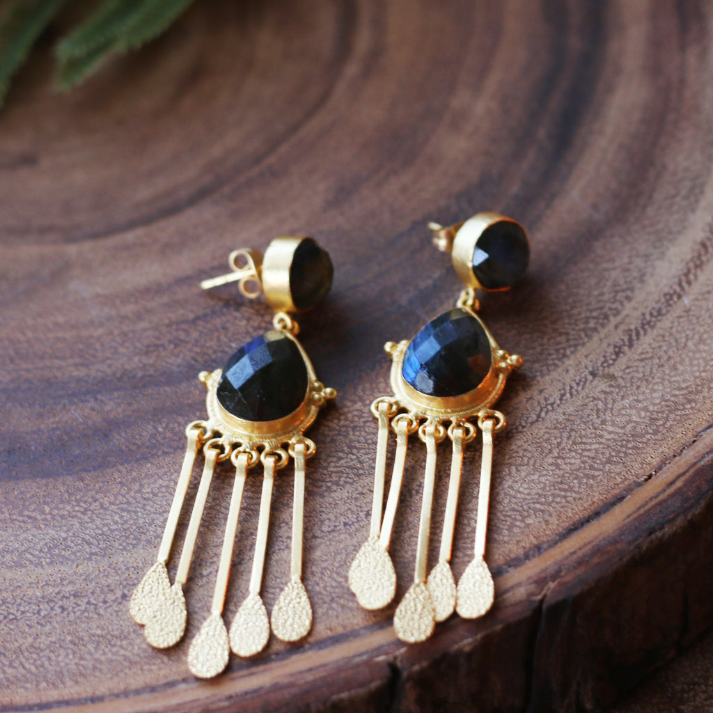Egyptian Dangles Earrings by Soenaar, handcrafted 18k gold-plated jewelry (photo 2)