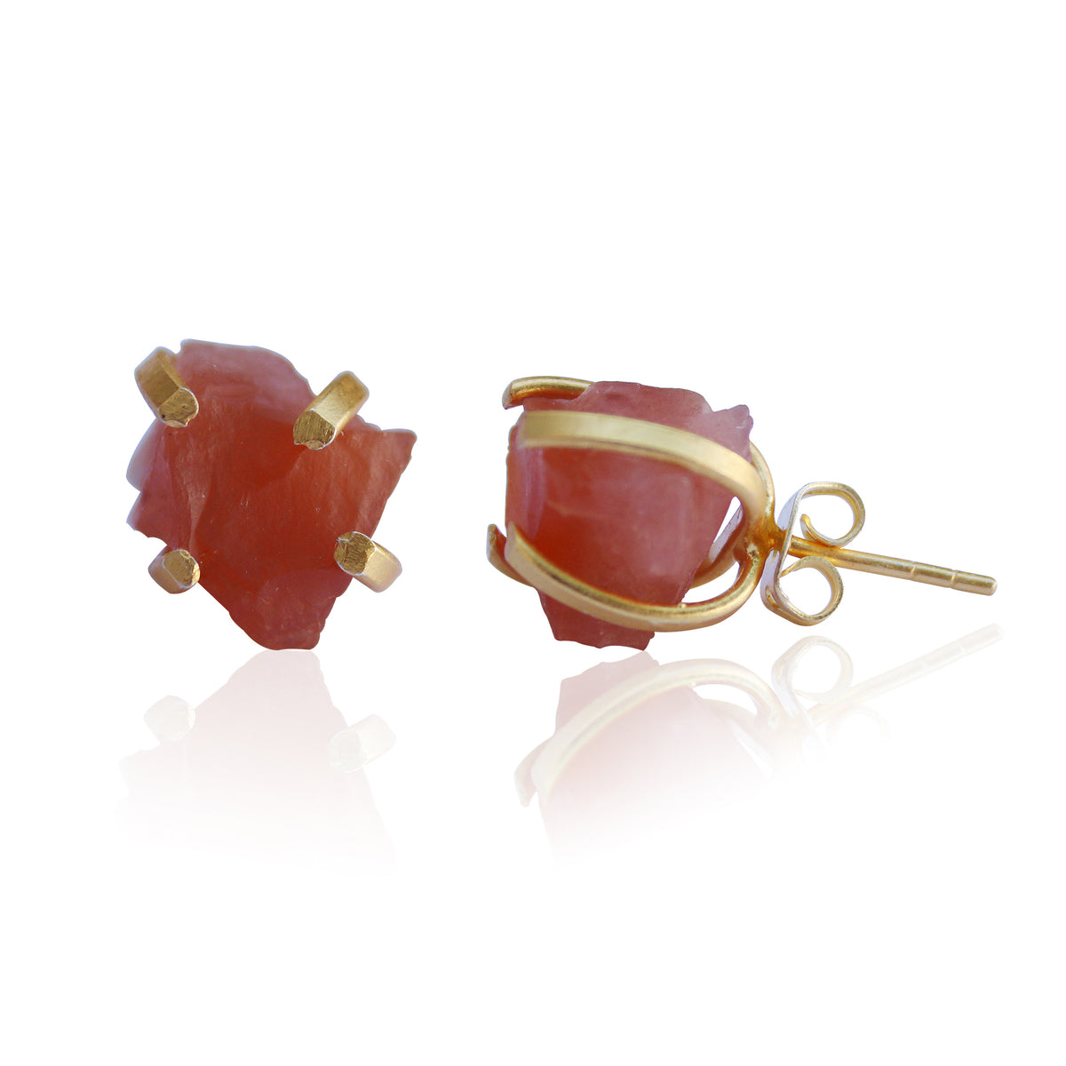 Raw Natural Stone Stud Earrings - Amethyst by Soenaar, handcrafted 18k gold-plated jewelry (photo 4)
