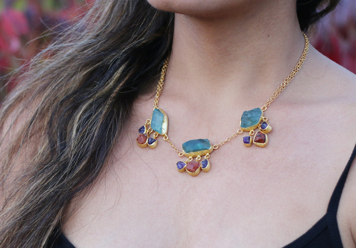 Cluster 18k Gold Plated Necklace by Soenaar, handcrafted 18k gold-plated jewelry