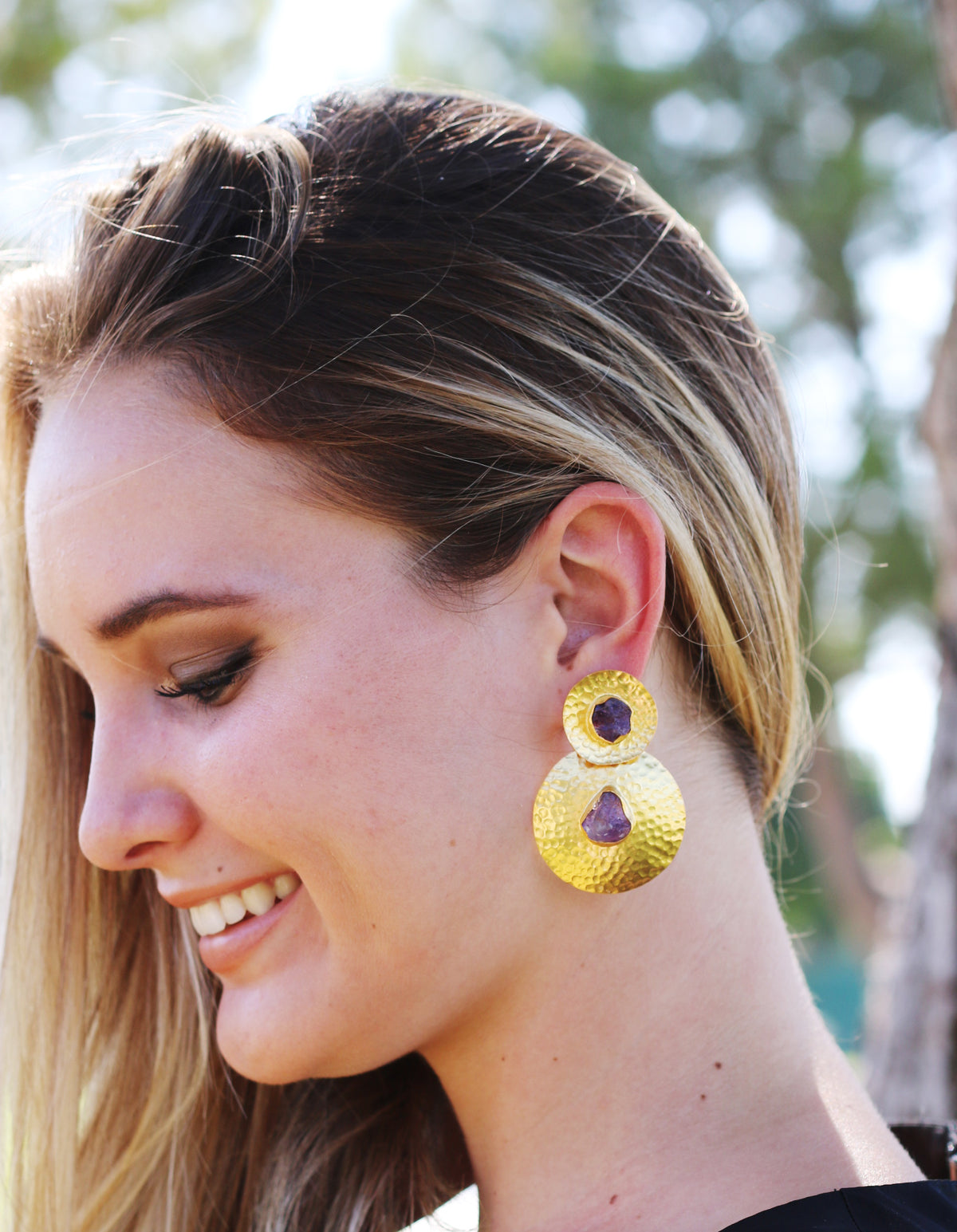 Rondel Earrings by Soenaar, handcrafted 18k gold-plated jewelry (photo 4)