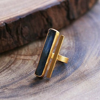 Kyanite Bar Ring by Soenaar, handcrafted 18k gold-plated jewelry (photo 2)