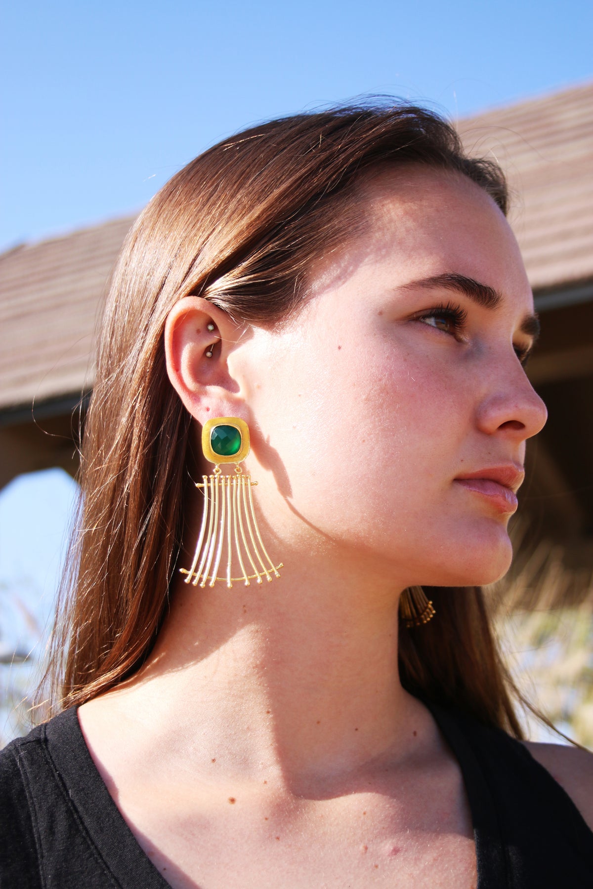 Moon cage Earrings by Soenaar, handcrafted 18k gold-plated jewelry (photo 3)
