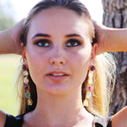 Multi Step Natural Stone Danglers by Soenaar, handcrafted 18k gold-plated jewelry