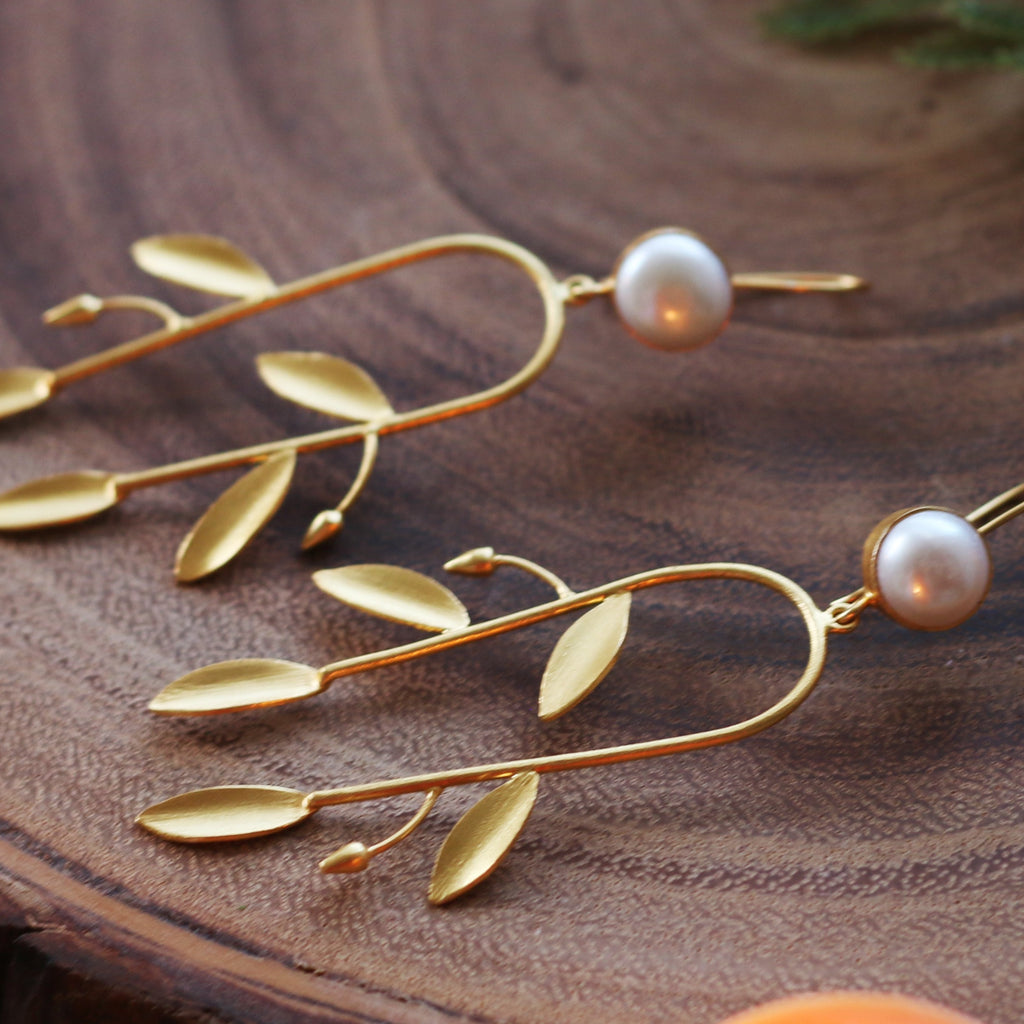 Orchard Stone Earrings by Soenaar, handcrafted 18k gold-plated jewelry (photo 2)