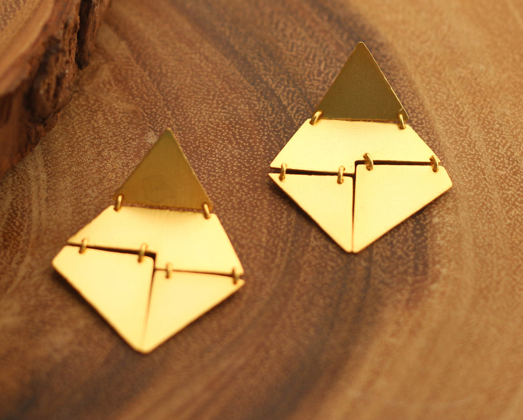 Pyramid Handcrafted 18k Gold Plated Earrings by Soenaar, handcrafted 18k gold-plated jewelry