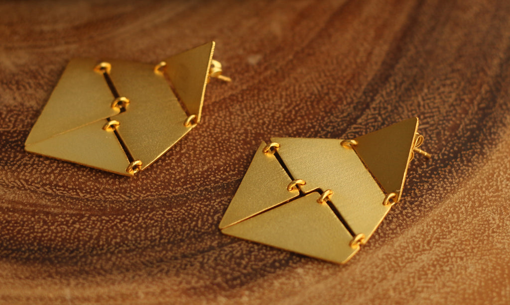 Pyramid Handcrafted 18k Gold Plated Earrings by Soenaar, handcrafted 18k gold-plated jewelry (photo 2)