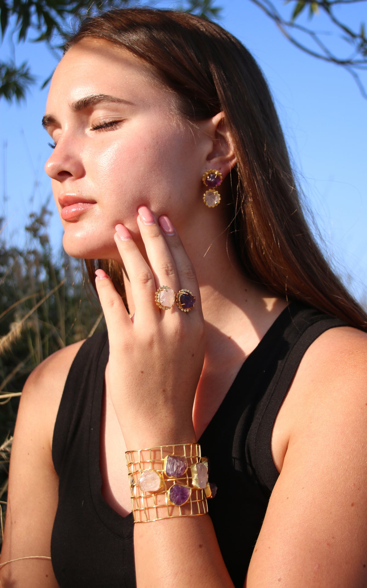 Cage Cuff With Natural Stones by Soenaar, handcrafted 18k gold-plated jewelry