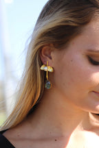 Pearl leaf drop earrings by Soenaar, handcrafted 18k gold-plated jewelry (photo 5)