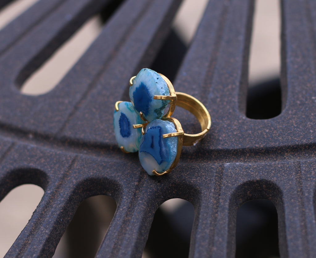 Three Stone 18k Gold Plated Adjustable Ring by Soenaar, handcrafted 18k gold-plated jewelry (photo 3)